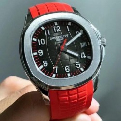 Aquanaut 5167A 40mm 3KF SS Black Dial Red Rubber Strap Swiss 324 SC V2
