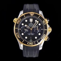 Seamaster 300M Chrono OMF YG & SS Black Dial Black Rubber Strap Swiss 9900