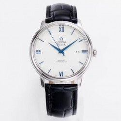 De Ville Prestige RXWF Stainless SS White Dial Blue Hands Black Leather Strap Swiss 2892