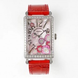 Ladies Long Island ZF SS & Diamonds MOP Dial Red Leather Strap Swiss Quartz