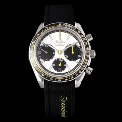 Speedmaster Racing Master HRF SS White/Black Dial Black Rubber Strap Swiss 7750