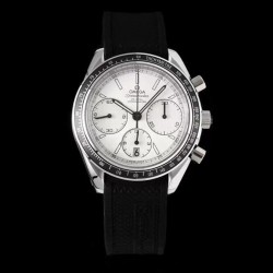 Speedmaster Racing Master HRF SS White Dial Black Rubber Strap Swiss 7750
