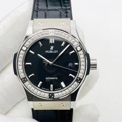 Classic Fusion Automatic 42mm HBF SS Black Dial Black Leather Strap Swiss HUB1213 V3