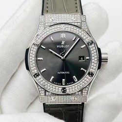 Classic Fusion Automatic 42mm HBF SS & Diamond Anthracite Dial Gray Leather Strap Swiss HUB1213 V3