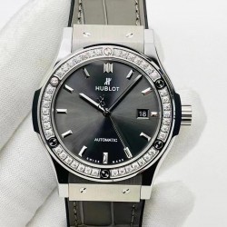 Classic Fusion Automatic 42mm HBF SS Anthracite Dial Gray Leather Strap Swiss HUB1213 V3