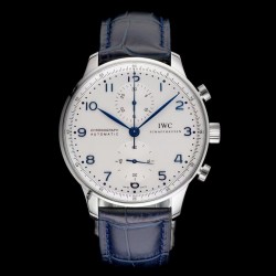 Portugieser Chrono AZF SS Silver Dial Blue Leather Strap Swiss 7750 V2