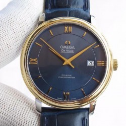 De Ville Prestige TWF YG & SS Blue Dial Blue Leather Strap Swiss 2824