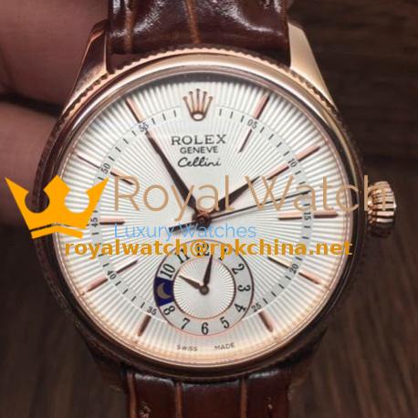 Replica Rolex Cellini 50515 Rose Gold White Dial Swiss 2836-2