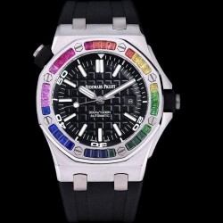 Royal Oak Offshore Diver 15710 AF SS Black Dial Rainbow Bezel Swiss 3120