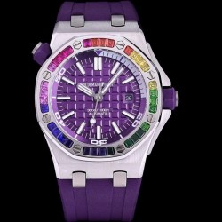 Royal Oak Offshore Diver 15710 AF SS Purple Dial Rainbow Bezel Swiss 3120