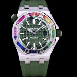 Royal Oak Offshore Diver 15710 AF SS Dark Green Dial Rainbow Bezel Swiss 3120
