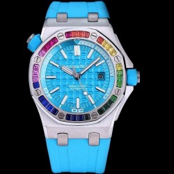 Royal Oak Offshore Diver 15710 AF SS Tiffany Dial Rainbow Bezel Swiss 3120