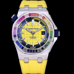 Royal Oak Offshore Diver 15710 AF SS Yellow Dial Rainbow Bezel Swiss 3120
