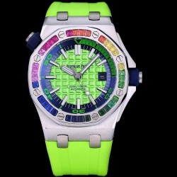 Royal Oak Offshore Diver 15710 AF SS Green Dial Rainbow Bezel Swiss 3120