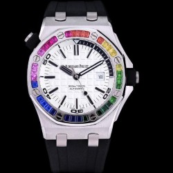 Royal Oak Offshore Diver 15710 AF SS White Dial Rainbow Bezel Swiss 3120