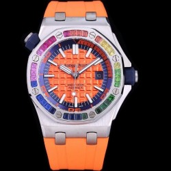 Royal Oak Offshore Diver 15710 AF SS Orange Dial Rainbow Bezel Swiss 3120