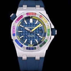 Royal Oak Offshore Diver 15710 AF SS Blue Dial Rainbow Bezel Swiss 3120