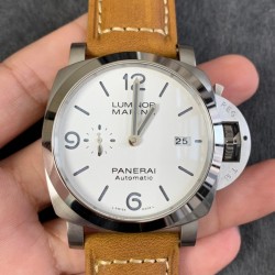 Luminor Marina PAM1314 W TTF SS White Dial Brown Leather Strap P9010