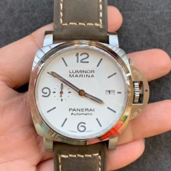 Luminor Marina PAM1314 TTF SS White Dial Green Leather Strap P9010