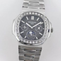 Nautilus Perpetual Calendar 5740 GRF SS Black Dial Diamond Bezel Swiss 240 PS