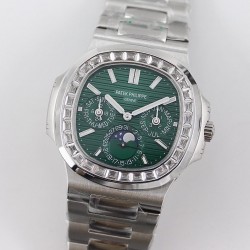 Nautilus Perpetual Calendar 5740 GRF SS Green Dial Diamond Bezel Swiss 240 PS