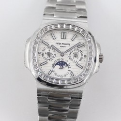 Nautilus Perpetual Calendar 5740 GRF SS White Dial Diamond Bezel Swiss 240 PS