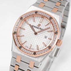 Royal Oak Lady 33mm 8F SS & RG White Dial Diamond Bezel Swiss Quartz