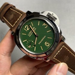 Luminor PAM911 HWF SS Green Dial Brown Leather Strap Swiss 6497