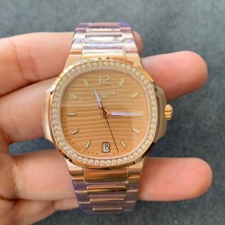 Nautilus 7118 Lady 3KF RG Rose Dial Diamond Bezel Swiss 324 SC