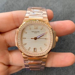 Nautilus 7118 Lady 3KF RG White Dial Diamond Bezel Swiss 324 SC