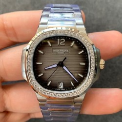 Nautilus 7118 Lady 3KF SS Gray Dial Diamond Bezel Swiss 324 SC
