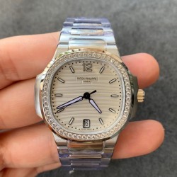 Nautilus 7118 Lady 3KF SS White Dial Diamond Bezel Swiss 324 SC