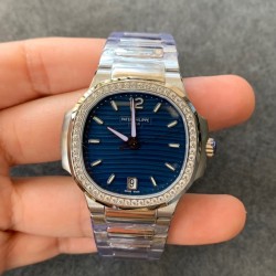 Nautilus 7118 Lady 3KF SS Blue Dial Diamond Bezel Swiss 324 SC
