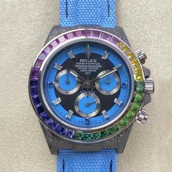 Daytona Rainbow DIWF Forged Carbon & Diamond Black Dial Blue Nylon Strap Swiss 7750