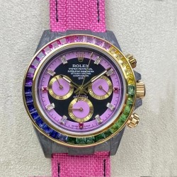 Daytona Rainbow DIWF Forged Carbon & Diamond Black Dial Pink Nylon Strap Swiss 7750