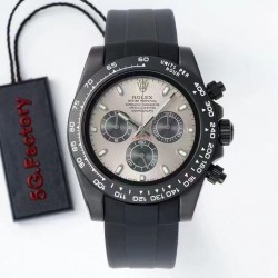 Daytona AET Remould 5GF Black Ceramic Silver Dial Black Rubber Strap Swiss 7750