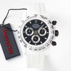 Daytona AET Remould 5GF White Ceramic Black Dial White Rubber Strap Swiss 7750