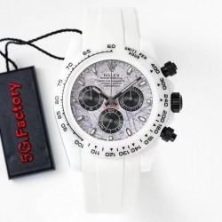 Daytona AET Remould 5GF White Ceramic Dial White Rubber Strap Swiss 7750