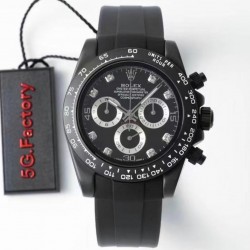 Daytona AET Remould 5GF Black Ceramic Black Dial Diamond Markers Black Rubber Strap Swiss 7750