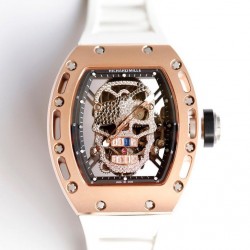 RM052 EURF RG Skeleton Diamond Skull Dial White Rubber Strap Swiss Tourbillon
