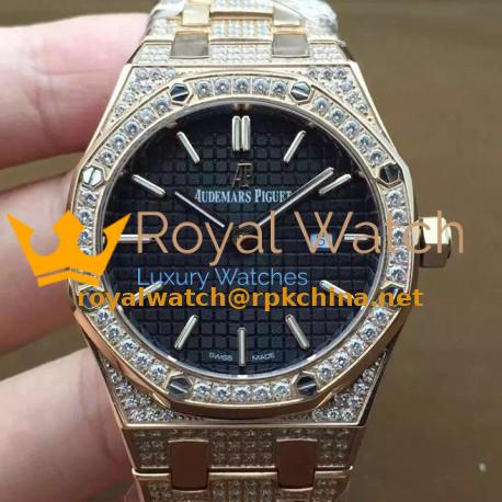 Replica Audemars Piguet Royal Oak 67651 Ladies Rose Gold & Diamonds Black Dial Swiss Quartz 2713