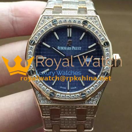 Replica Audemars Piguet Royal Oak 67651 Ladies Rose Gold & Diamonds Blue Dial Swiss Quartz 2713