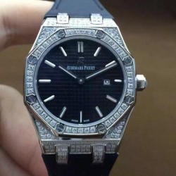 Royal Oak 67651 Ladies SS & Diamonds Black Dial Nylon Strap Swiss Quartz 2713