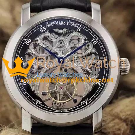 Replica Audemars Piguet Jules Audemars Tourbillon Stainless Steel Skeleton & Black Dial Swiss Tourbillon