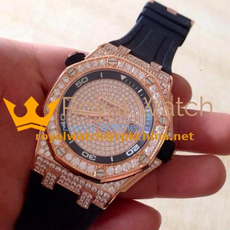 Replica Audemars Piguet Royal Oak Offshore Diver 15709 Rose Gold & Diamonds Rose Gold & Diamonds Dial Swiss 2824