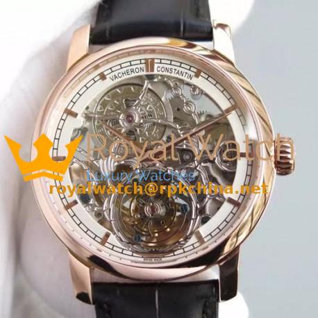 Replica Vacheron Constantin Patrimony Tourbillon Rose Gold Skeleton & White Dial Swiss Tourbillon