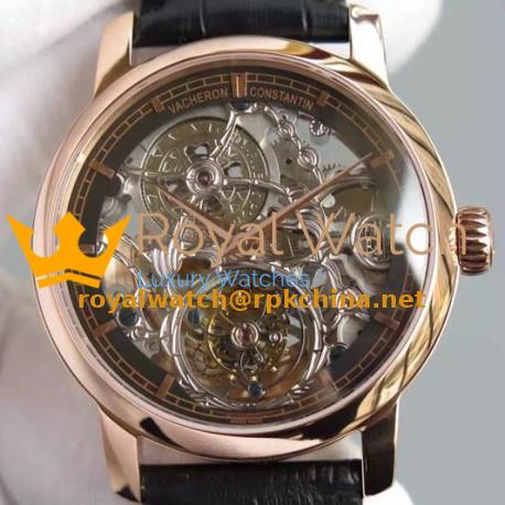 Replica Vacheron Constantin Patrimony Tourbillon Rose Gold Skeleton & Black Dial Swiss Tourbillon