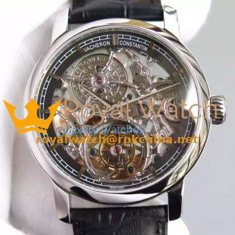 Replica Vacheron Constantin Patrimony Tourbillon Stainless Steel Skeleton & Black Dial Swiss Tourbillon