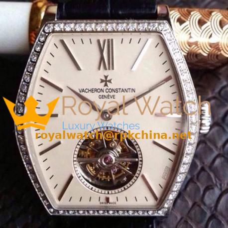 Replica Vacheron Constantin Malte Tourbillon Stainless Steel & Diamonds Cream Dial Swiss Tourbillon