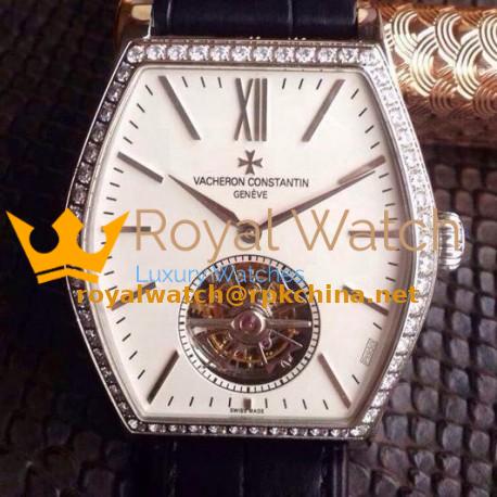 Replica Vacheron Constantin Malte Tourbillon Stainless Steel & Diamonds White Dial Swiss Tourbillon